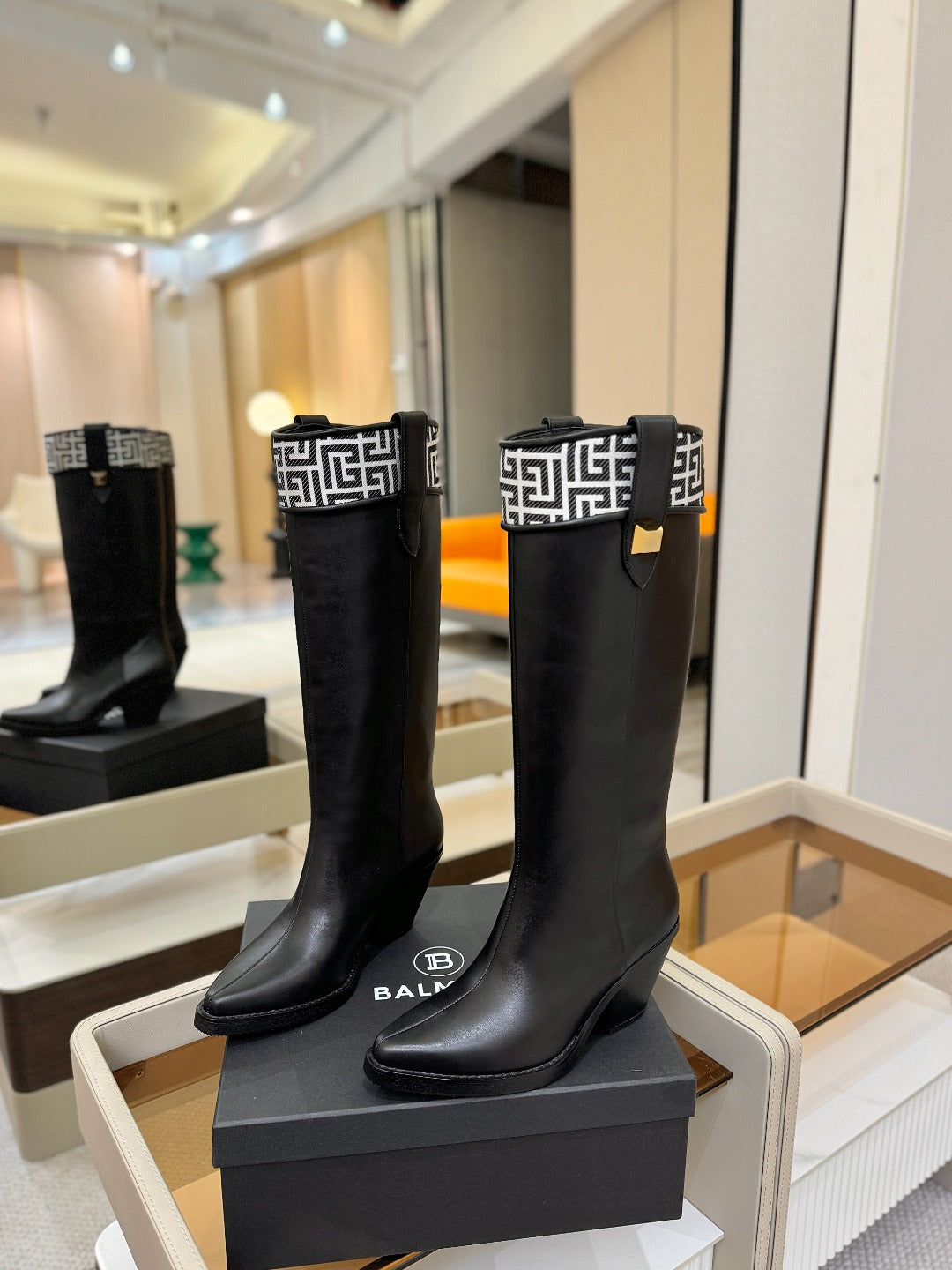 BALMAIN 26S HIGH BOOTS 65 MM IN BLACK CALFSKIN