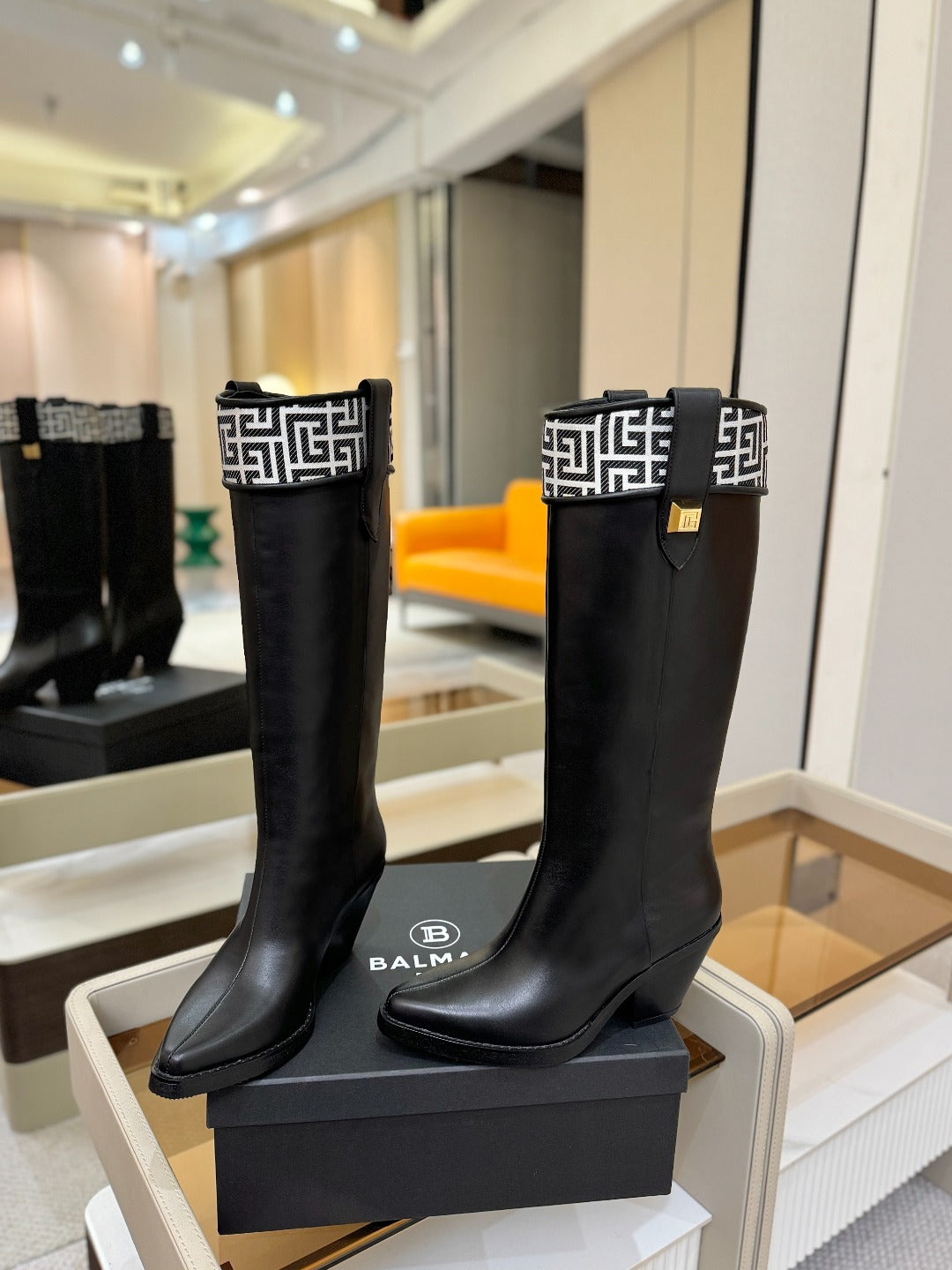 BALMAIN 26S HIGH BOOTS 65 MM IN BLACK CALFSKIN
