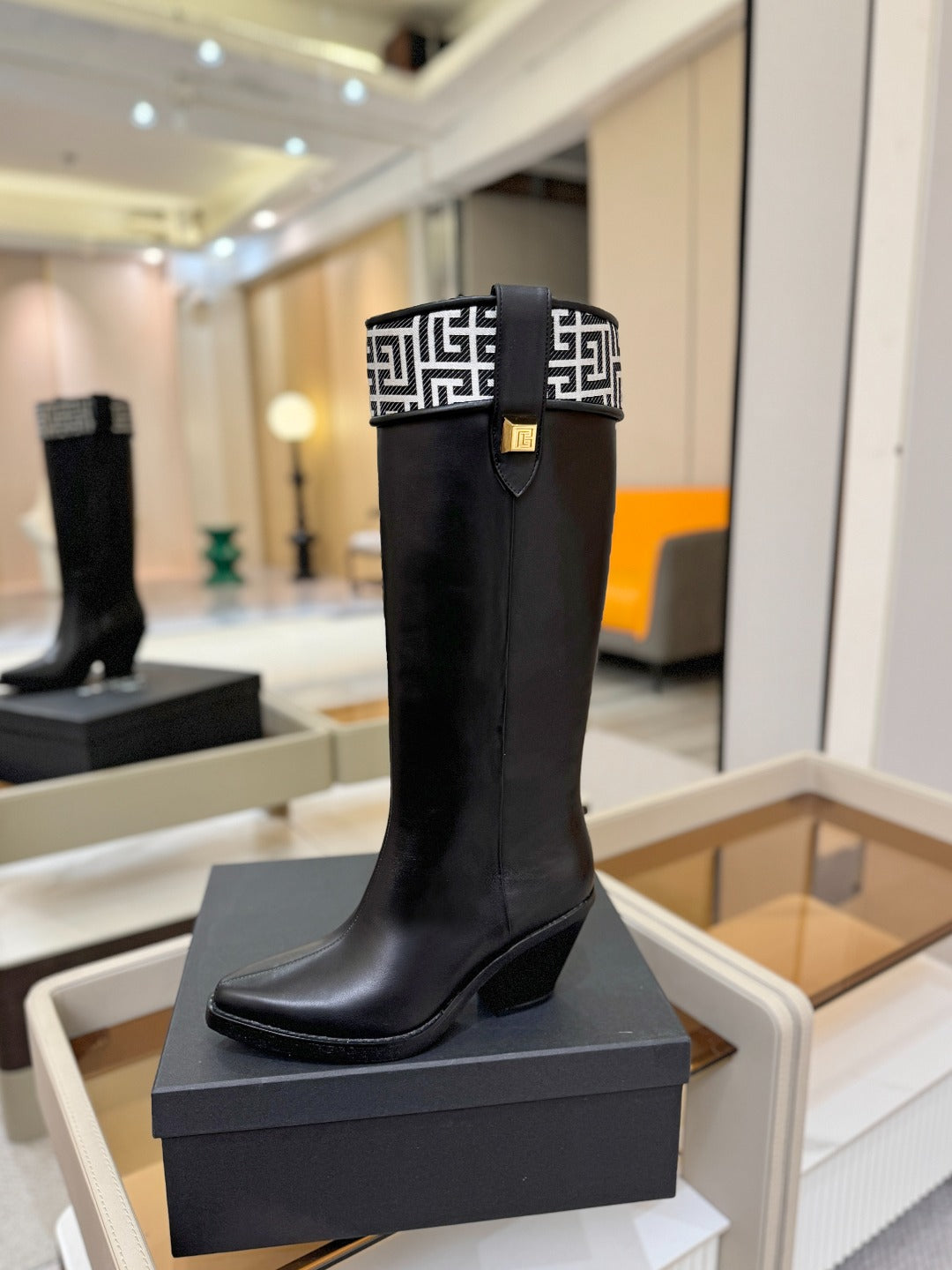 BALMAIN 26S HIGH BOOTS 65 MM IN BLACK CALFSKIN