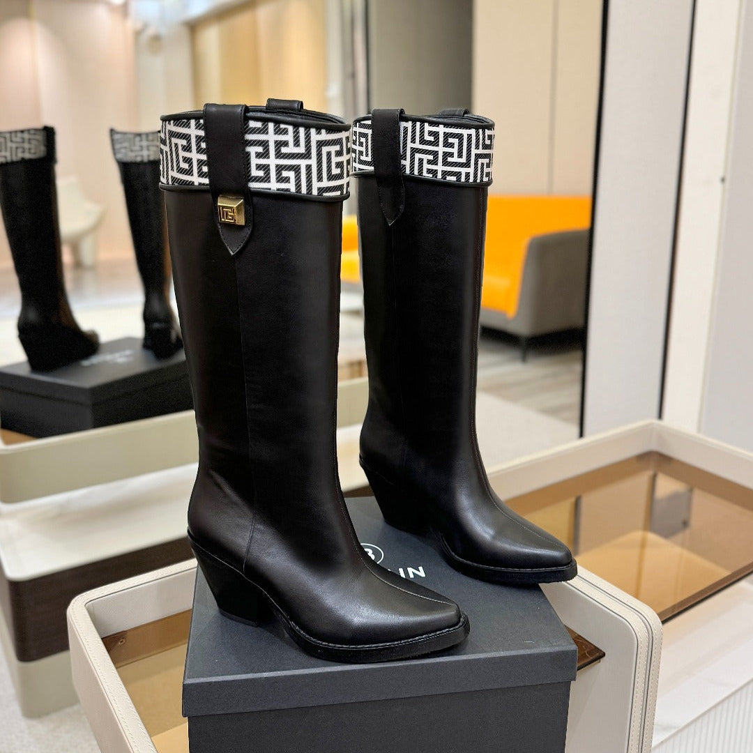 BALMAIN 26S HIGH BOOTS 65 MM IN BLACK CALFSKIN