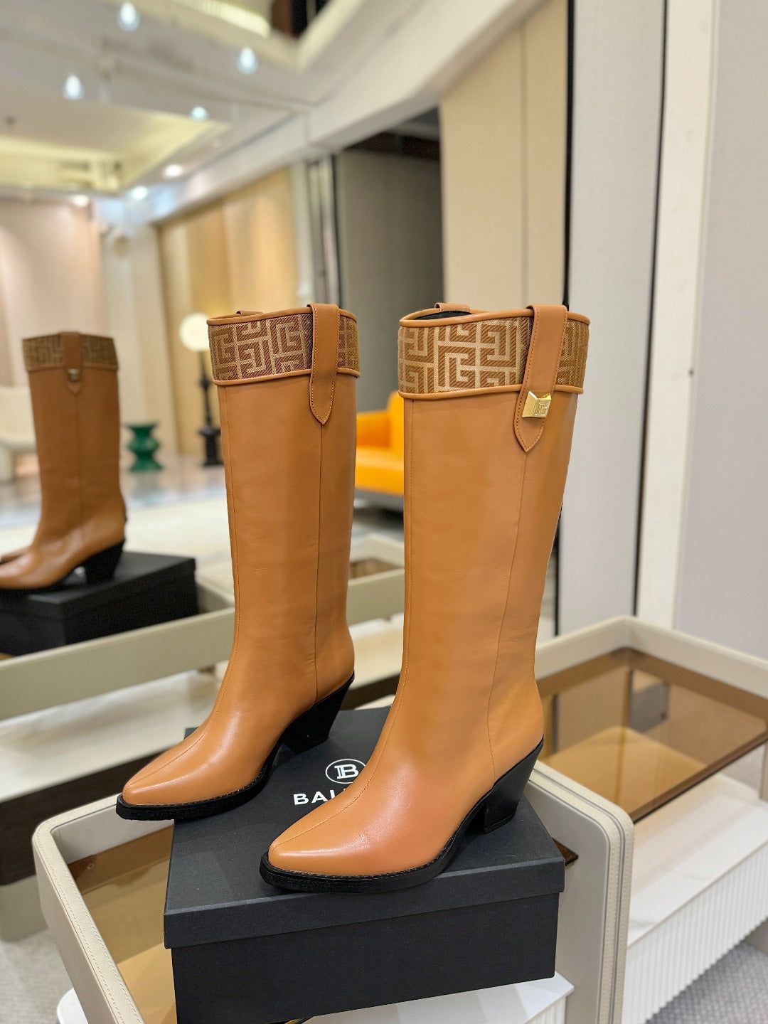 BALMAIN 26S HIGH BOOTS 65 MM IN BROWN CALFSKIN