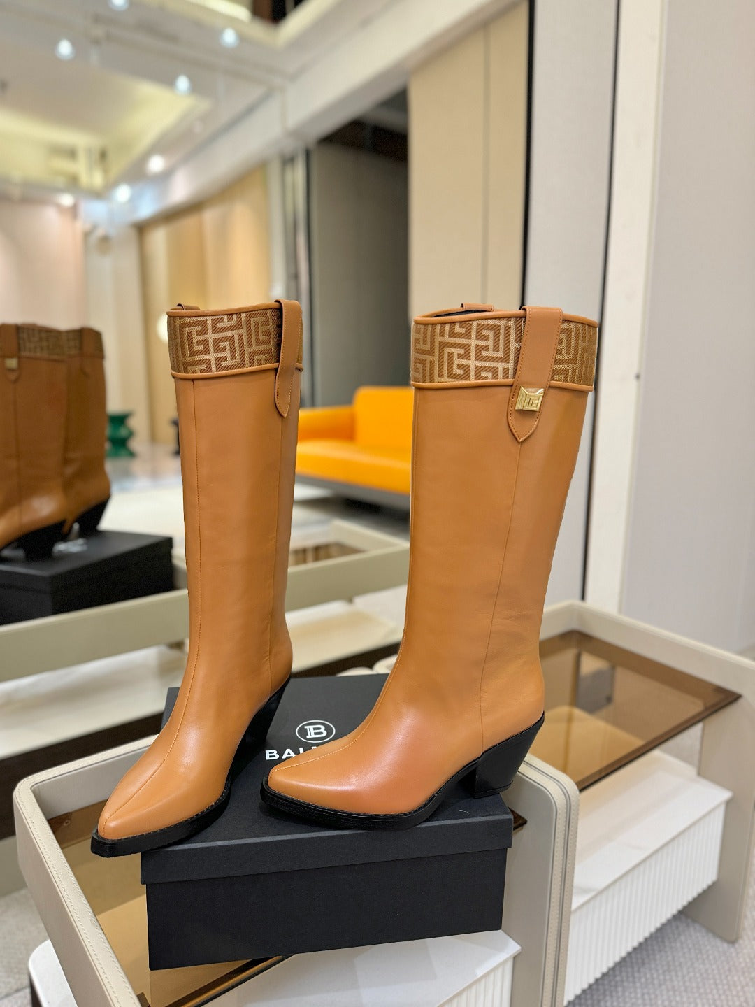 BALMAIN 26S HIGH BOOTS 65 MM IN BROWN CALFSKIN