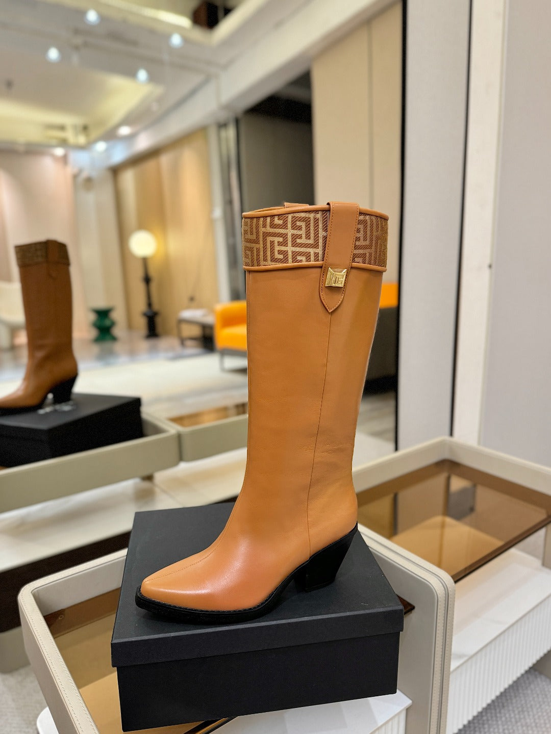 BALMAIN 26S HIGH BOOTS 65 MM IN BROWN CALFSKIN