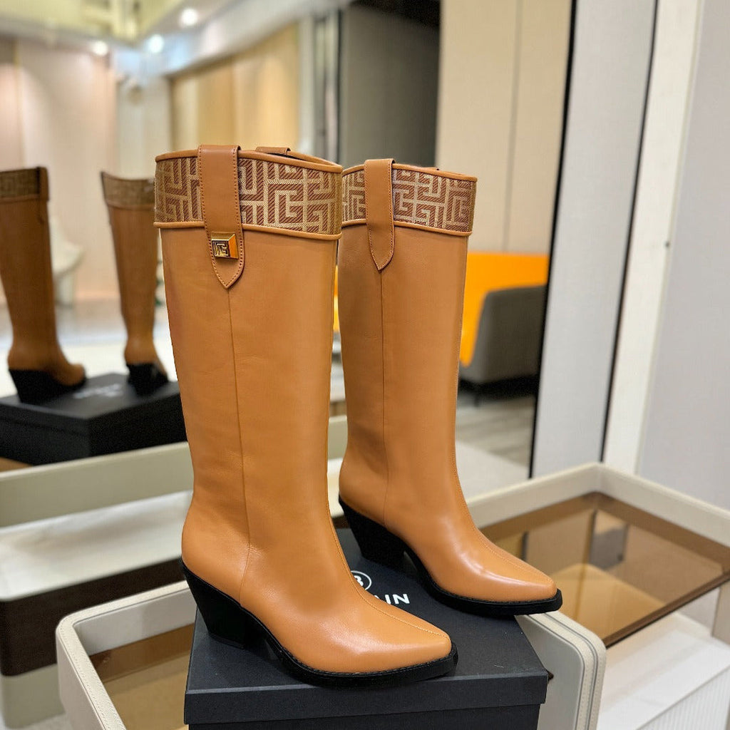 BALMAIN 26S HIGH BOOTS 65 MM IN BROWN CALFSKIN