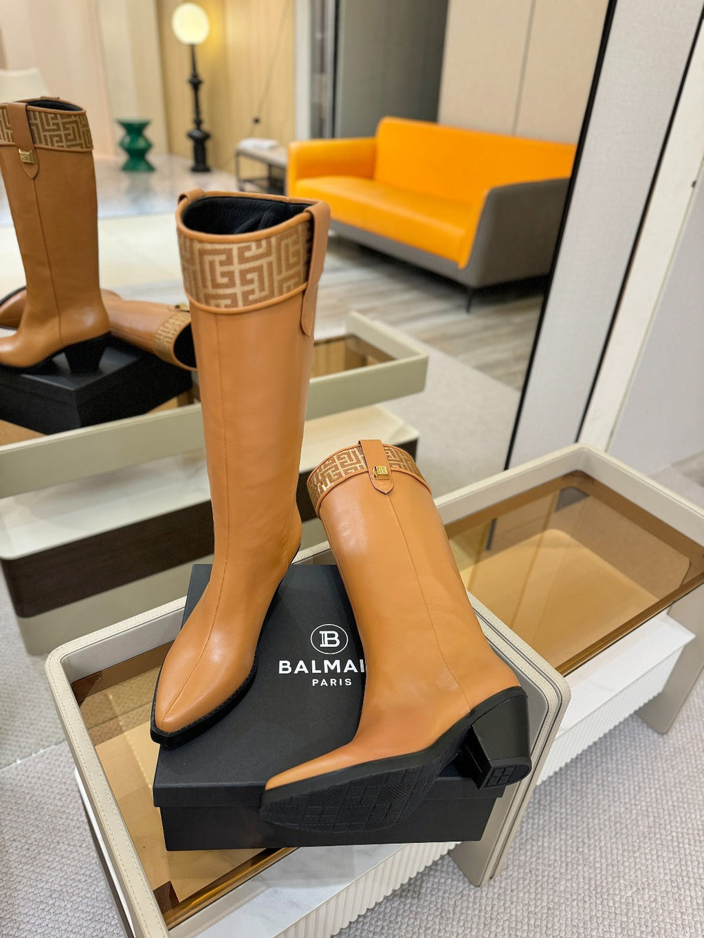 BALMAIN 26S HIGH BOOTS 65 MM IN BROWN CALFSKIN