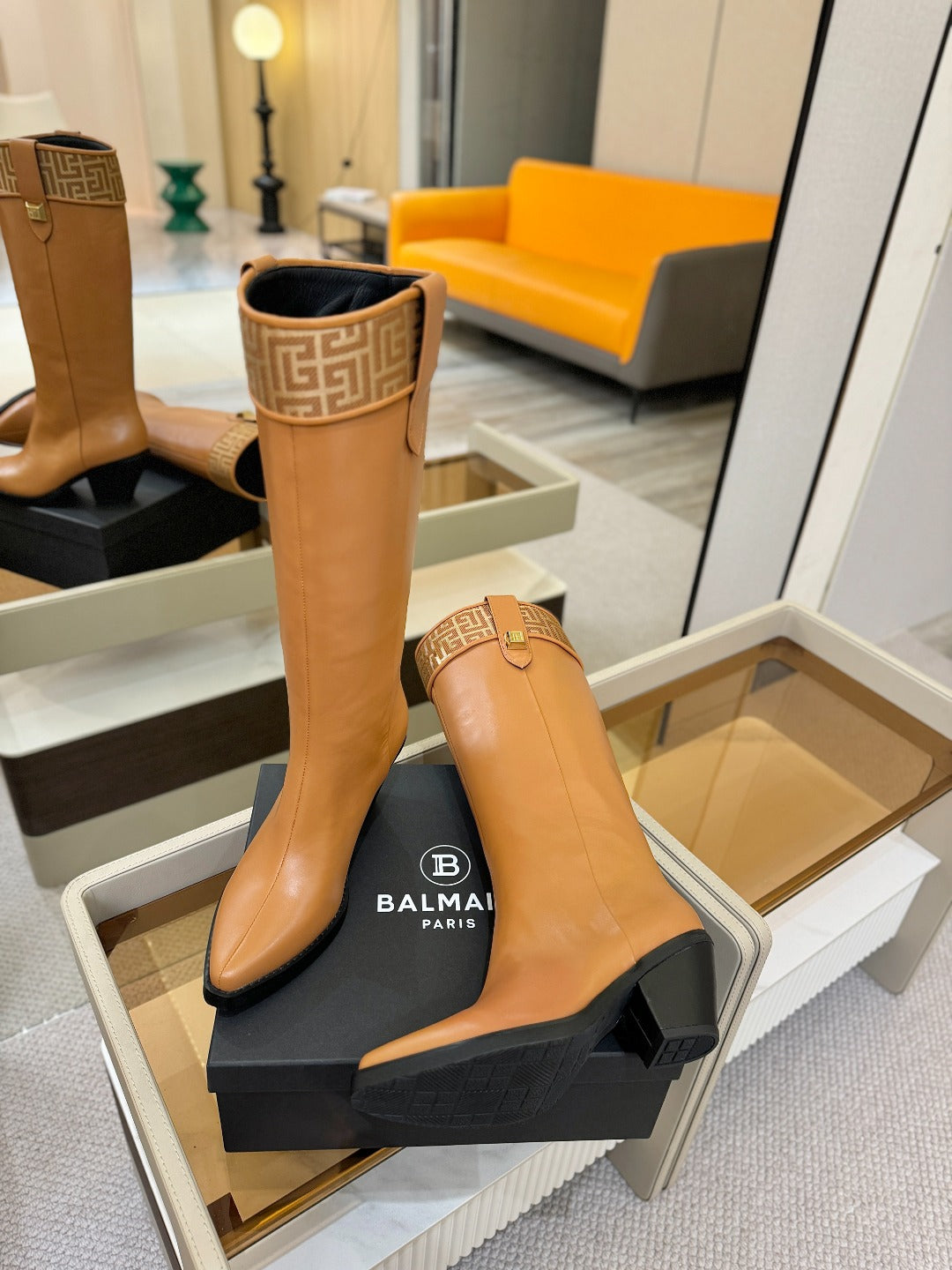 BALMAIN 26S HIGH BOOTS 65 MM IN BROWN CALFSKIN