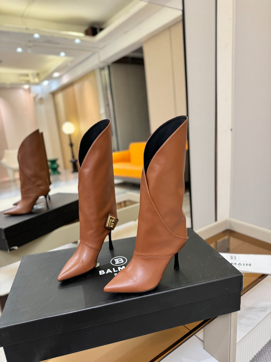 BALMAIN 26S BOOT 95 MM IN BROWN CALFSKIN