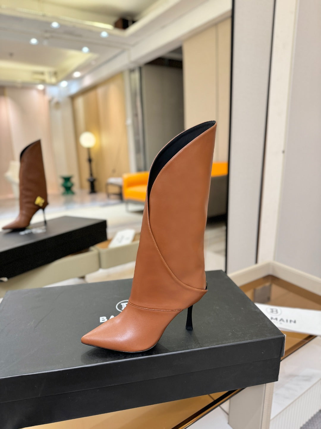 BALMAIN 26S BOOT 95 MM IN BROWN CALFSKIN