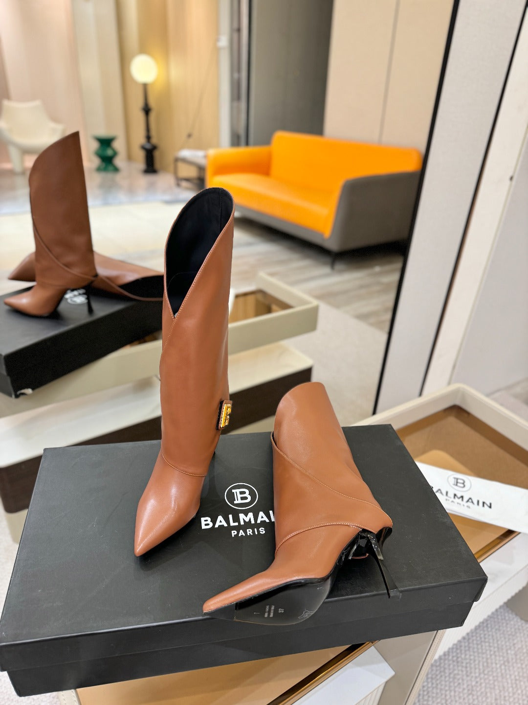BALMAIN 26S BOOT 95 MM IN BROWN CALFSKIN