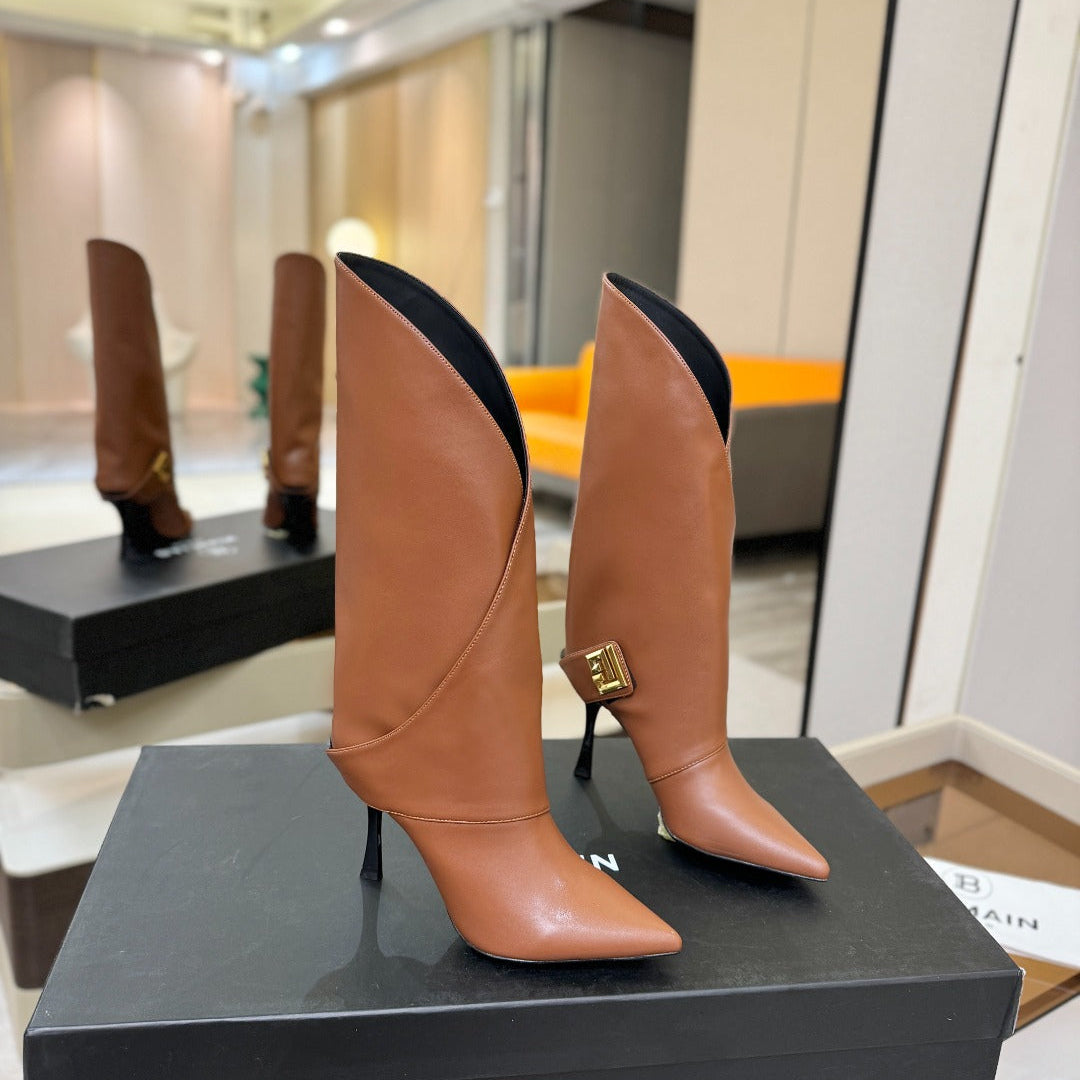 BALMAIN 26S BOOT 95 MM IN BROWN CALFSKIN