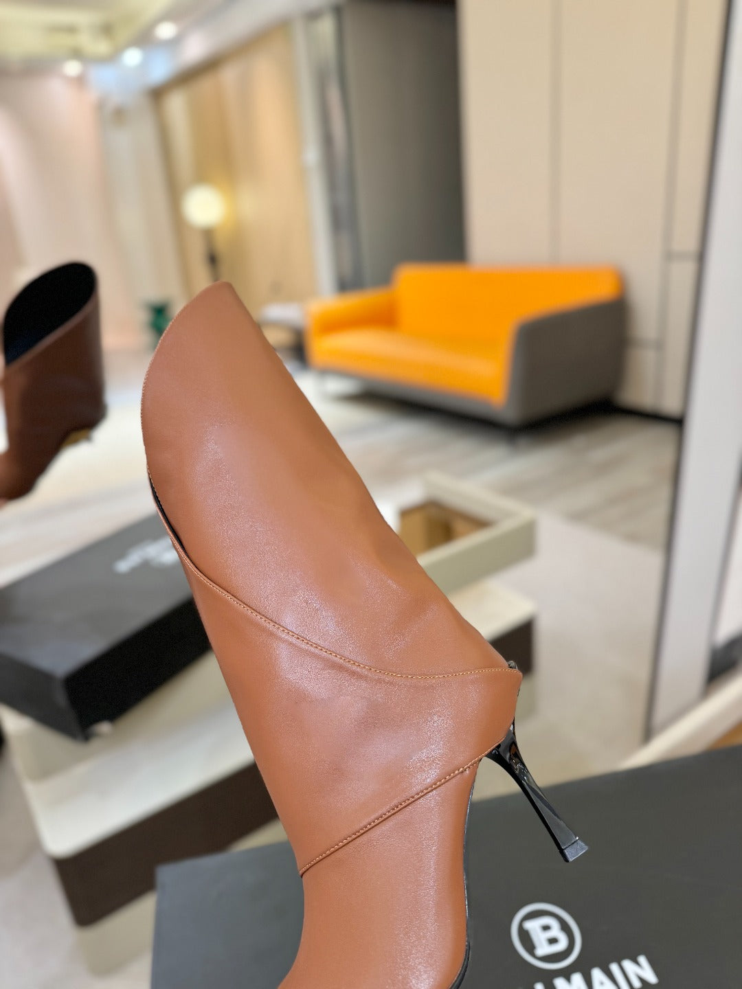 BALMAIN 26S BOOT 95 MM IN BROWN CALFSKIN