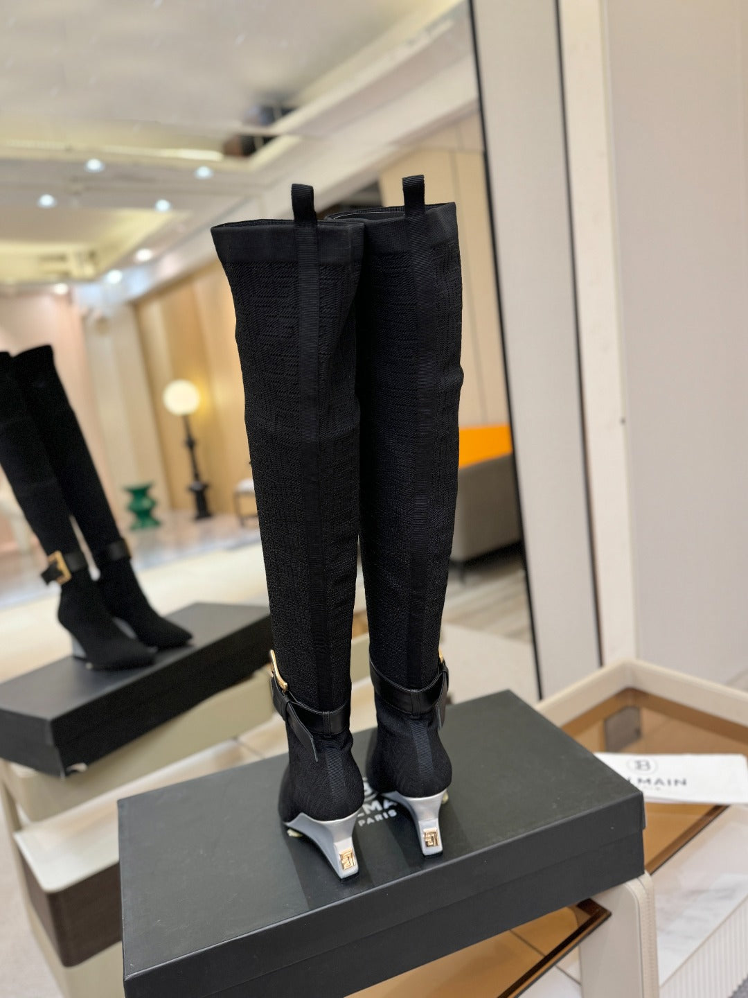 BALMAIN 26S HIGH-TOP BOOTS 75 MM IN BLACK FLYKNIT
