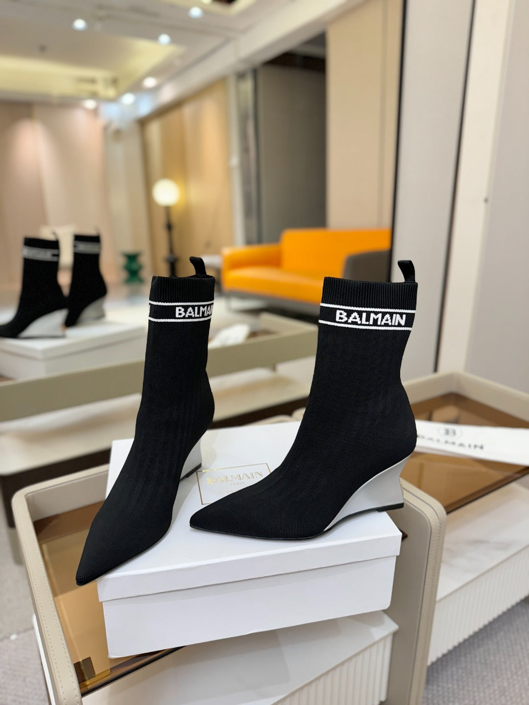 BALMAIN 26S BOOT 75 MM IN BLACK FLYKNIT STYLE 1