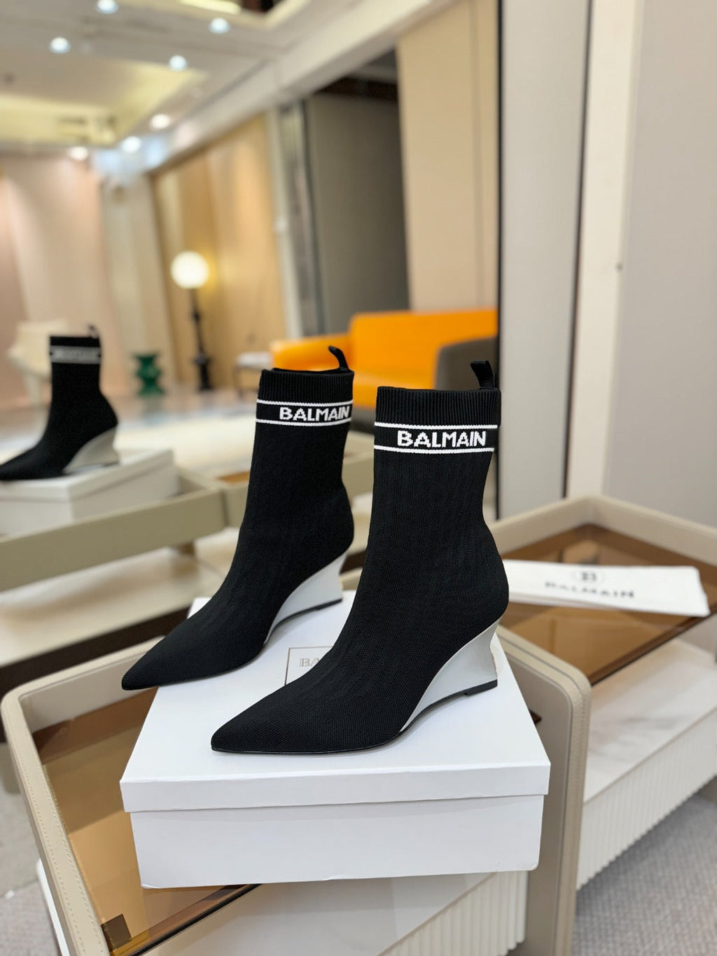 BALMAIN 26S BOOT 75 MM IN BLACK FLYKNIT STYLE 1