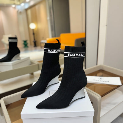 BALMAIN 26S BOOT 75 MM IN BLACK FLYKNIT STYLE 1