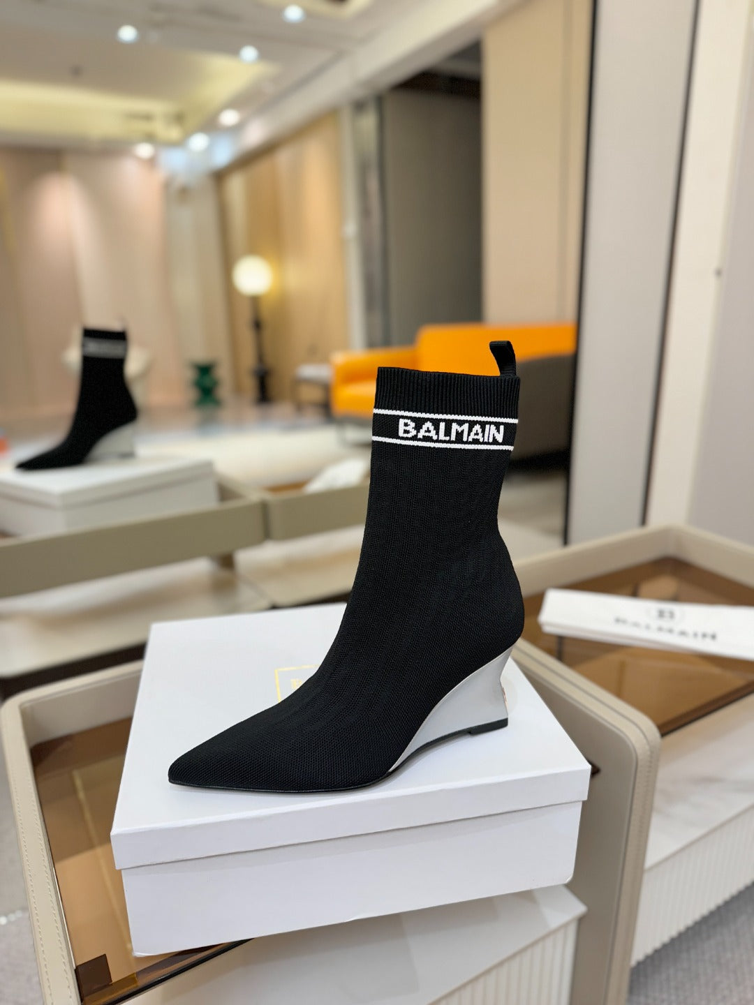 BALMAIN 26S BOOT 75 MM IN BLACK FLYKNIT STYLE 1