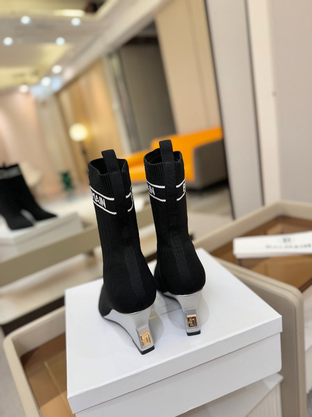 BALMAIN 26S BOOT 75 MM IN BLACK FLYKNIT STYLE 1