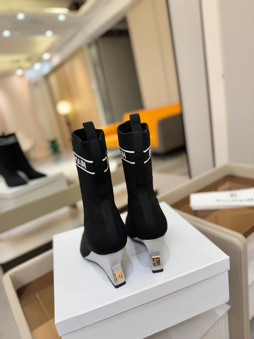 BALMAIN 26S BOOT 75 MM IN BLACK FLYKNIT STYLE 1