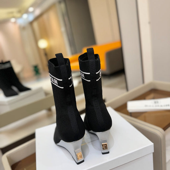 BALMAIN 26S BOOT 75 MM IN BLACK FLYKNIT STYLE 1