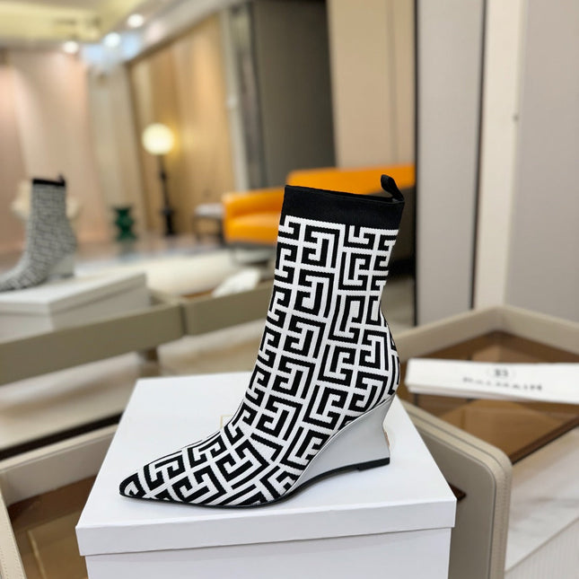 BALMAIN 26S BOOT 75 MM IN BLACK AND WHITE FLYKNIT