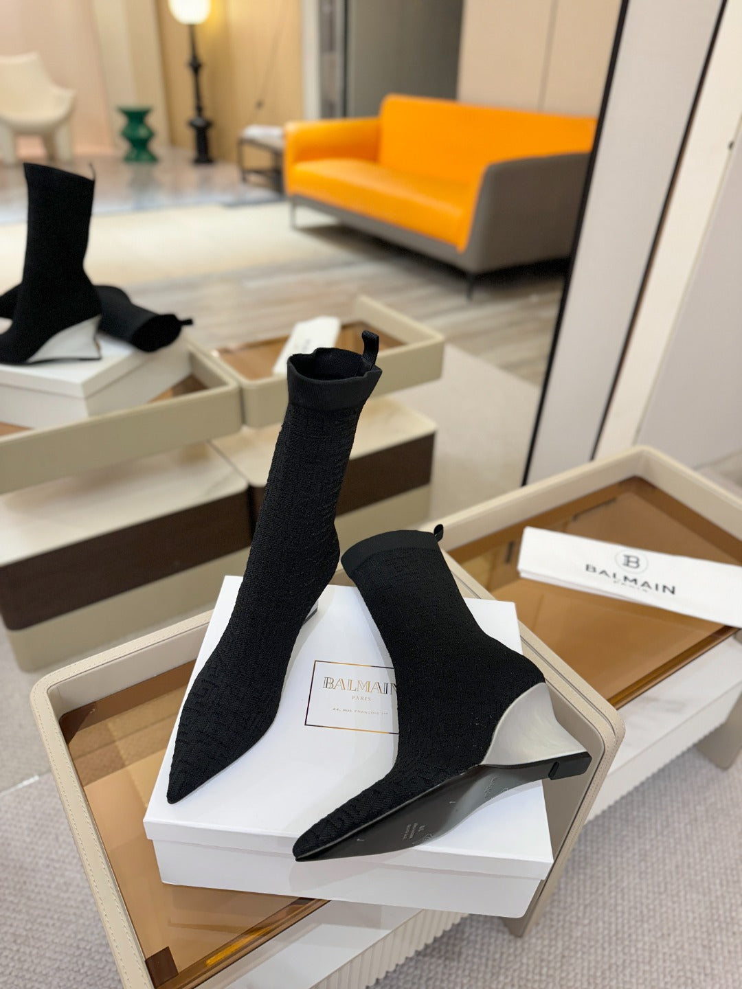 BALMAIN 26S BOOT 75 MM IN BLACK FLYKNIT