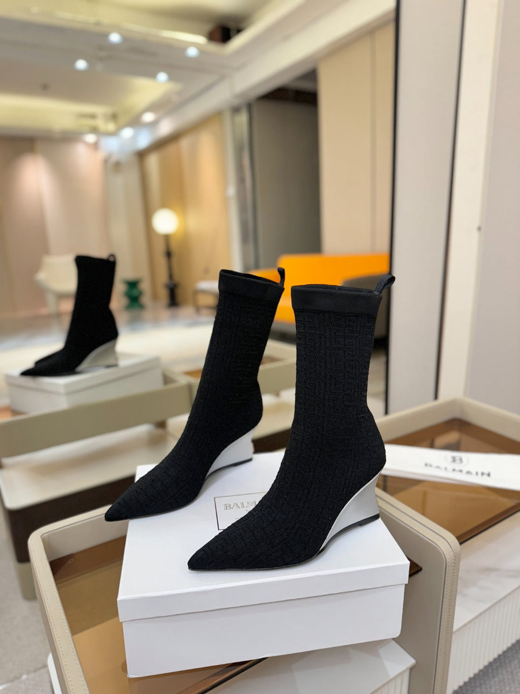 BALMAIN 26S BOOT 75 MM IN BLACK FLYKNIT