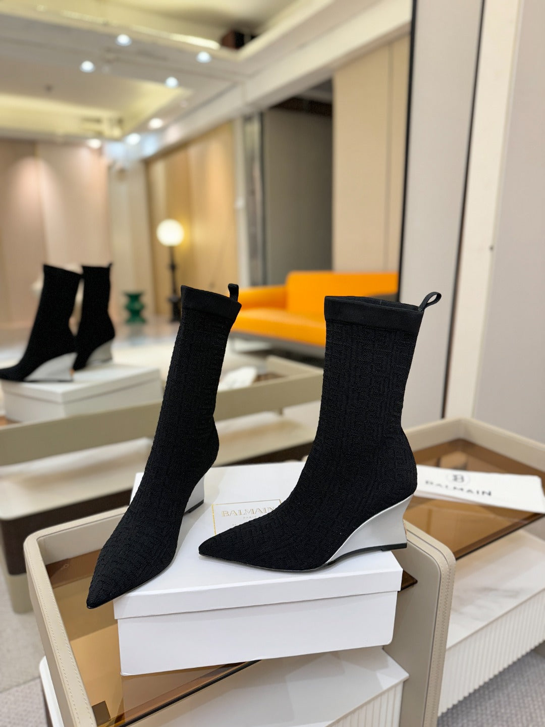 BALMAIN 26S BOOT 75 MM IN BLACK FLYKNIT