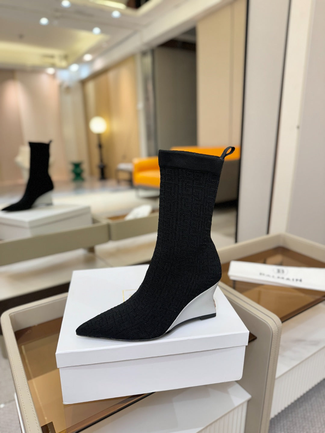 BALMAIN 26S BOOT 75 MM IN BLACK FLYKNIT