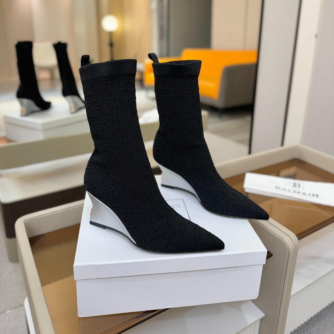 BALMAIN 26S BOOT 75 MM IN BLACK FLYKNIT