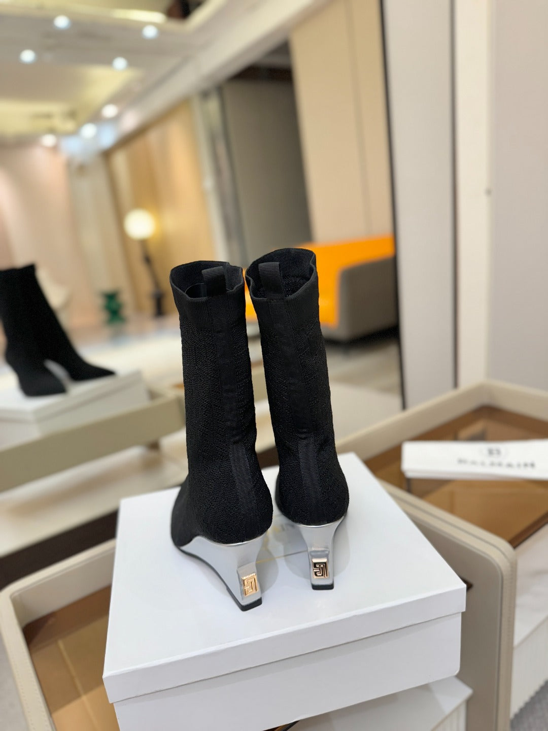 BALMAIN 26S BOOT 75 MM IN BLACK FLYKNIT