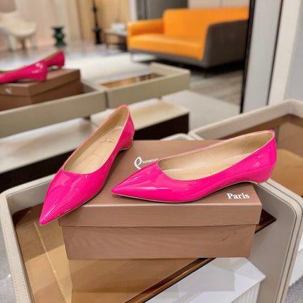 CHRISTIAN LOUBOUTIN 26S BALLERINA FLATS IN DARK PINK PATENT CALFSKIN