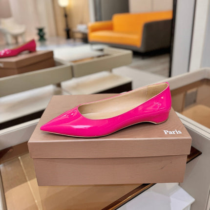 CHRISTIAN LOUBOUTIN 26S BALLERINA FLATS IN DARK PINK PATENT CALFSKIN