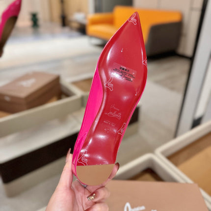 CHRISTIAN LOUBOUTIN 26S BALLERINA FLATS IN DARK PINK PATENT CALFSKIN