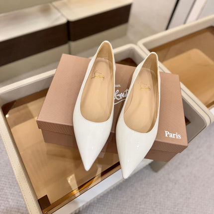 CHRISTIAN LOUBOUTIN 26S BALLERINA FLATS IN WHITE PATENT CALFSKIN