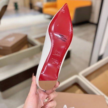 CHRISTIAN LOUBOUTIN 26S BALLERINA FLATS IN WHITE PATENT CALFSKIN