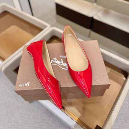 CHRISTIAN LOUBOUTIN 26S BALLERINA FLATS IN RED PATENT CALFSKIN