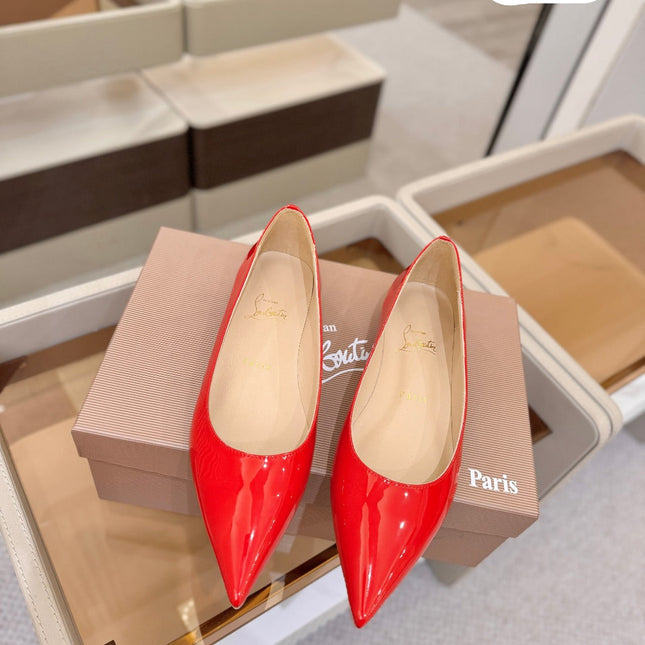 CHRISTIAN LOUBOUTIN 26S BALLERINA FLATS IN RED PATENT CALFSKIN