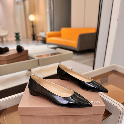 CHRISTIAN LOUBOUTIN 26S BALLERINA FLATS IN BLACK PATENT CALFSKIN