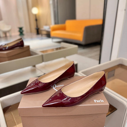 CHRISTIAN LOUBOUTIN 26S BALLERINA FLATS IN DARK RED PATENT CALFSKIN