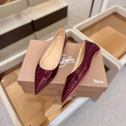 CHRISTIAN LOUBOUTIN 26S BALLERINA FLATS IN DARK RED PATENT CALFSKIN