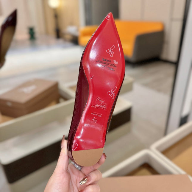 CHRISTIAN LOUBOUTIN 26S BALLERINA FLATS IN DARK RED PATENT CALFSKIN