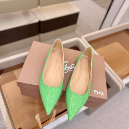 CHRISTIAN LOUBOUTIN 26S BALLERINA FLATS IN GREEN PATENT CALFSKIN