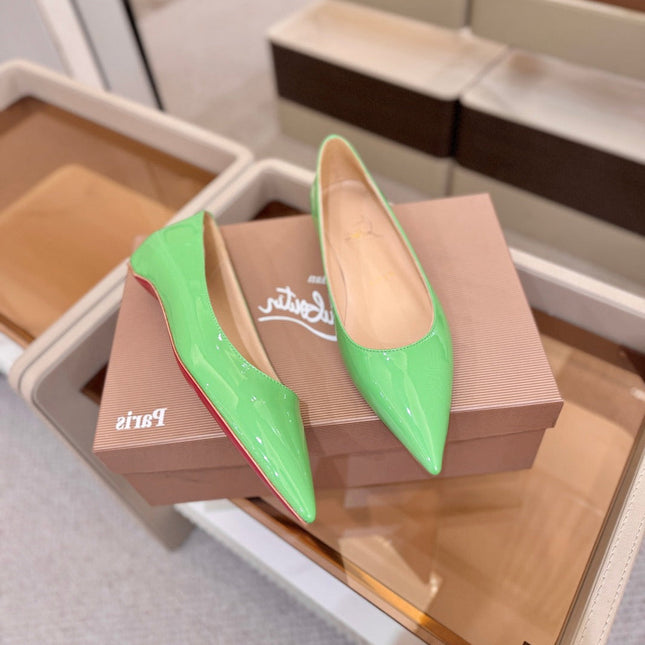 CHRISTIAN LOUBOUTIN 26S BALLERINA FLATS IN GREEN PATENT CALFSKIN