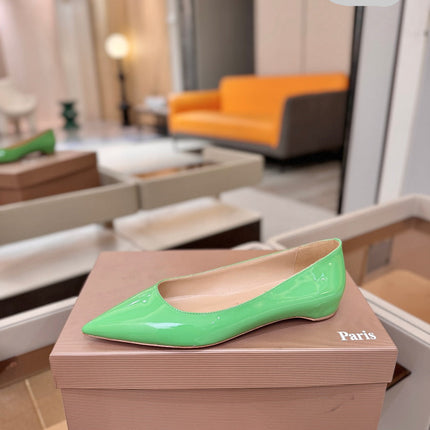 CHRISTIAN LOUBOUTIN 26S BALLERINA FLATS IN GREEN PATENT CALFSKIN