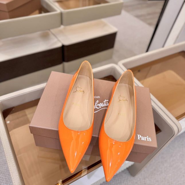 CHRISTIAN LOUBOUTIN 26S BALLERINA FLATS IN ORANGE PATENT CALFSKIN