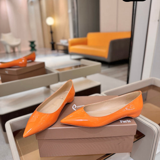 CHRISTIAN LOUBOUTIN 26S BALLERINA FLATS IN ORANGE PATENT CALFSKIN