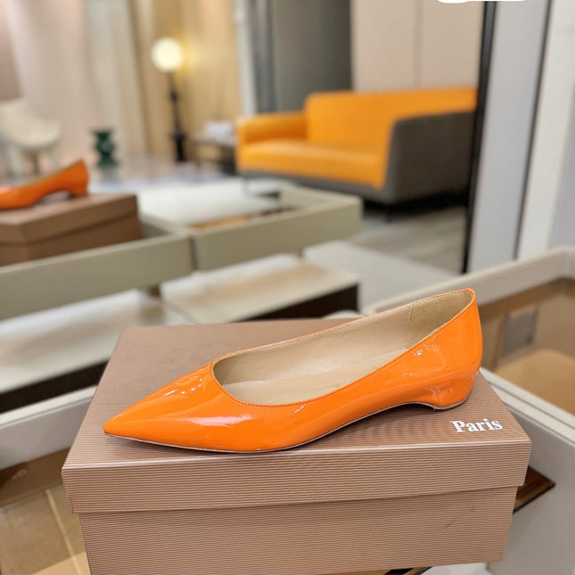 CHRISTIAN LOUBOUTIN 26S BALLERINA FLATS IN ORANGE PATENT CALFSKIN