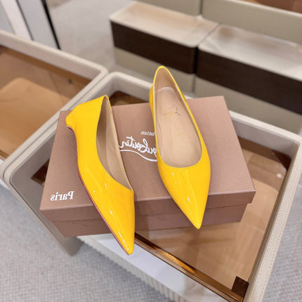 CHRISTIAN LOUBOUTIN 26S BALLERINA FLATS IN DARK YELLOW PATENT CALFSKIN