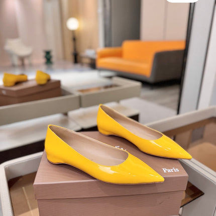 CHRISTIAN LOUBOUTIN 26S BALLERINA FLATS IN DARK YELLOW PATENT CALFSKIN