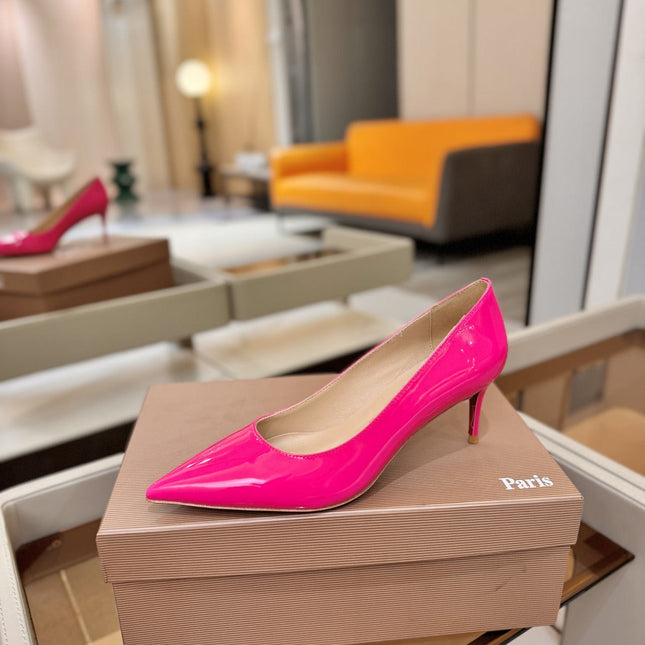 CHRISTIAN LOUBOUTIN 26S POINTED-TOE PUMPS 65 MM IN DARK PINK PATENT CALFSKIN